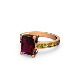 Marvina Dikdörtgen Tektaş Yüzük - Rodolit garnet ve peridot 14 ayar rose altın yüzük #1evmhca
