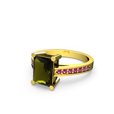 Peridot ve rodolit garnet 925 ayar altın kaplama gümüş yüzük