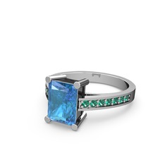 Marvina Dikdörtgen Tektaş Yüzük - Akuamarin ve yeşil kuvars 8 ayar beyaz altın yüzük #1hj3tnj