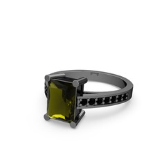 Peridot ve siyah zirkon 925 ayar siyah rodyum kaplama gümüş yüzük
