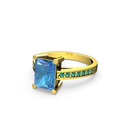 Marvina Dikdörtgen Tektaş Yüzük - Akuamarin ve yeşil kuvars 925 ayar altın kaplama gümüş yüzük #1jvbdh0