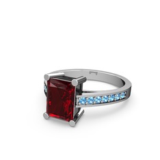Garnet ve akuamarin 18 ayar beyaz altın yüzük
