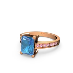 Marvina Dikdörtgen Tektaş Yüzük - Akuamarin ve pembe kuvars 18 ayar rose altın yüzük #1kmw9jl
