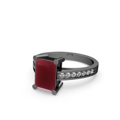 Marvina Dikdörtgen Tektaş Yüzük - Kök yakut ve swarovski 925 ayar siyah rodyum kaplama gümüş yüzük #1ko2jhn