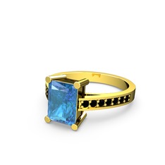 Marvina Dikdörtgen Tektaş Yüzük - Akuamarin ve siyah zirkon 925 ayar altın kaplama gümüş yüzük #1lzb08f