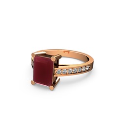 Marvina Dikdörtgen Tektaş Yüzük - Kök yakut ve swarovski 14 ayar rose altın yüzük #1mciycz