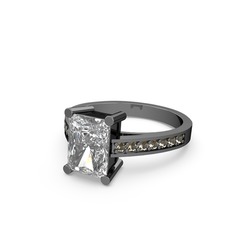 Marvina Dikdörtgen Tektaş Yüzük - Swarovski ve dumanlı kuvars 925 ayar siyah rodyum kaplama gümüş yüzük #1meairz