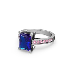 Marvina Dikdörtgen Tektaş Yüzük - Lab safir ve pembe kuvars 18 ayar beyaz altın yüzük #1mtrzme