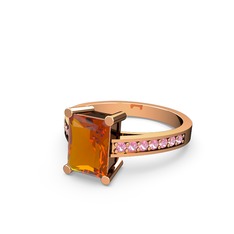 Marvina Dikdörtgen Tektaş Yüzük - Sitrin ve pembe kuvars 925 ayar rose altın kaplama gümüş yüzük #1n4wv4t