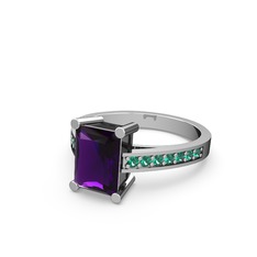 Marvina Dikdörtgen Tektaş Yüzük - Ametist ve yeşil kuvars 925 ayar gümüş yüzük #1opurpp