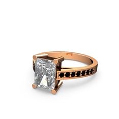 Marvina Dikdörtgen Tektaş Yüzük - Beyaz zirkon ve siyah zirkon 8 ayar rose altın yüzük #1otyraa