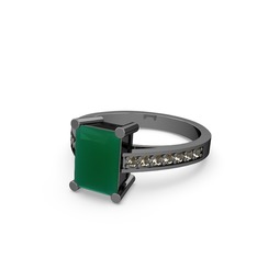 Marvina Dikdörtgen Tektaş Yüzük - Kök zümrüt ve dumanlı kuvars 925 ayar siyah rodyum kaplama gümüş yüzük #1ptosz5