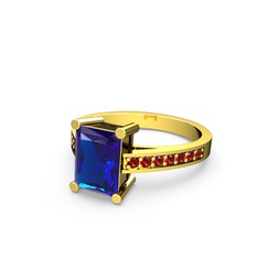 Marvina Dikdörtgen Tektaş Yüzük - Lab safir ve garnet 925 ayar altın kaplama gümüş yüzük #1q83xov