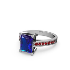 Marvina Dikdörtgen Tektaş Yüzük - Lab safir ve garnet 8 ayar beyaz altın yüzük #1swylic