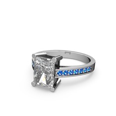 Marvina Dikdörtgen Tektaş Yüzük - Beyaz zirkon ve lab safir 14 ayar beyaz altın yüzük #1tedfft