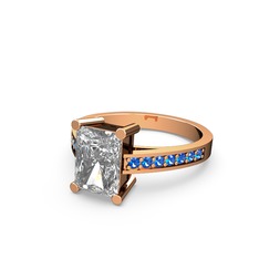 Marvina Dikdörtgen Tektaş Yüzük - Beyaz zirkon ve lab safir 18 ayar rose altın yüzük #1tpu2k0
