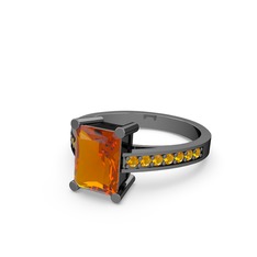 Marvina Dikdörtgen Tektaş Yüzük - Sitrin 925 ayar siyah rodyum kaplama gümüş yüzük #1v59fkp