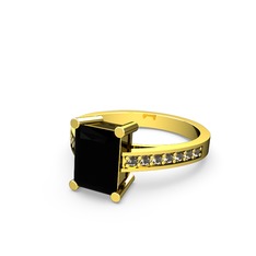 Marvina Dikdörtgen Tektaş Yüzük - Siyah zirkon ve dumanlı kuvars 14 ayar altın yüzük #1v5g9qy