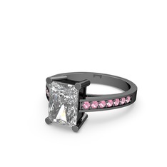 Swarovski ve pembe kuvars 925 ayar siyah rodyum kaplama gümüş yüzük