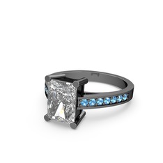 Marvina Dikdörtgen Tektaş Yüzük - Swarovski ve akuamarin 925 ayar siyah rodyum kaplama gümüş yüzük #1vikm0h