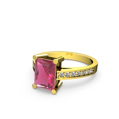 Marvina Dikdörtgen Tektaş Yüzük - Pembe kuvars ve pırlanta 925 ayar altın kaplama gümüş yüzük (0.21 karat) #1war1p2