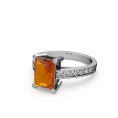 Marvina Dikdörtgen Tektaş Yüzük - Sitrin ve swarovski 8 ayar beyaz altın yüzük #1wkthgz