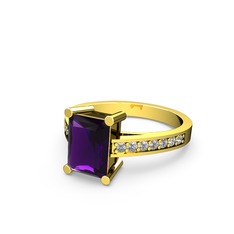 Marvina Dikdörtgen Tektaş Yüzük - Ametist ve pırlanta 925 ayar altın kaplama gümüş yüzük (0.21 karat) #1wqchc6