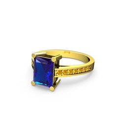 Marvina Dikdörtgen Tektaş Yüzük - Lab safir ve sitrin 18 ayar altın yüzük #1wqe1zf