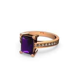 Ametist ve dumanlı kuvars 18 ayar rose altın yüzük