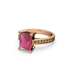 Pembe kuvars ve dumanlı kuvars 18 ayar rose altın yüzük