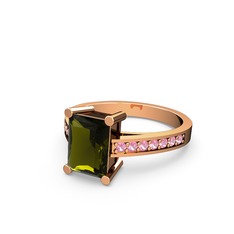 Peridot ve pembe kuvars 925 ayar rose altın kaplama gümüş yüzük