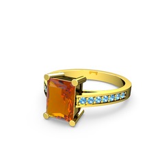 Marvina Dikdörtgen Tektaş Yüzük - Sitrin ve akuamarin 8 ayar altın yüzük #28w3o5