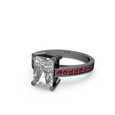 Marvina Dikdörtgen Tektaş Yüzük - Swarovski ve garnet 925 ayar siyah rodyum kaplama gümüş yüzük #37r4cn