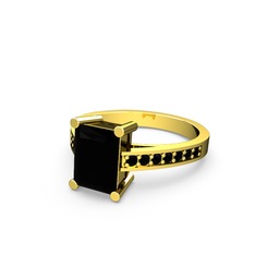 Marvina Dikdörtgen Tektaş Yüzük - Siyah zirkon 14 ayar altın yüzük #3sz31c