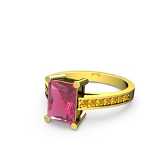 Marvina Dikdörtgen Tektaş Yüzük - Pembe kuvars ve sitrin 925 ayar altın kaplama gümüş yüzük #3wm2w4