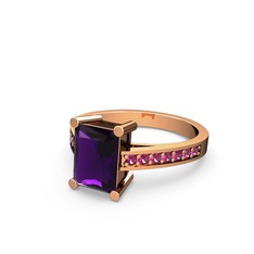 Marvina Dikdörtgen Tektaş Yüzük - Ametist ve rodolit garnet 925 ayar rose altın kaplama gümüş yüzük #43p5ek
