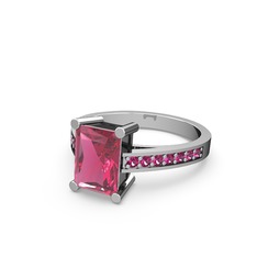 Pembe kuvars ve rodolit garnet 14 ayar beyaz altın yüzük