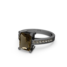 Marvina Dikdörtgen Tektaş Yüzük - Dumanlı kuvars 925 ayar siyah rodyum kaplama gümüş yüzük #51hzc2