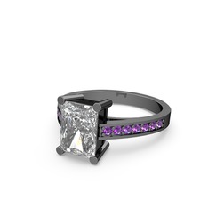 Swarovski ve ametist 925 ayar siyah rodyum kaplama gümüş yüzük