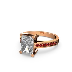 Marvina Dikdörtgen Tektaş Yüzük - Swarovski ve garnet 14 ayar rose altın yüzük #62ikyn