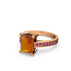 Marvina Dikdörtgen Tektaş Yüzük - Sitrin ve rodolit garnet 8 ayar rose altın yüzük #6e8gmu