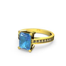 Akuamarin ve dumanlı kuvars 8 ayar altın yüzük