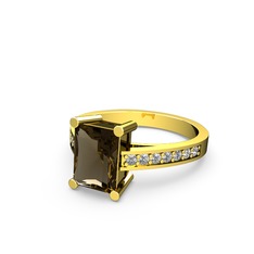 Marvina Dikdörtgen Tektaş Yüzük - Dumanlı kuvars ve pırlanta 18 ayar altın yüzük (0.21 karat) #8fgkbs