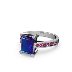 Lab safir ve rodolit garnet 18 ayar beyaz altın yüzük