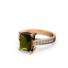 Marvina Dikdörtgen Tektaş Yüzük - Peridot ve akuamarin 18 ayar rose altın yüzük #b1mxum