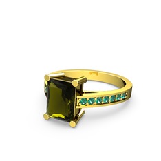 Marvina Dikdörtgen Tektaş Yüzük - Peridot ve yeşil kuvars 14 ayar altın yüzük #c56zyi