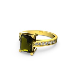 Marvina Dikdörtgen Tektaş Yüzük - Peridot ve swarovski 14 ayar altın yüzük #dxt746