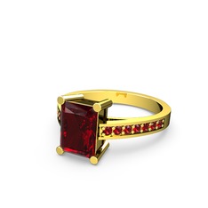 Marvina Dikdörtgen Tektaş Yüzük - Garnet 14 ayar altın yüzük #ecrrku