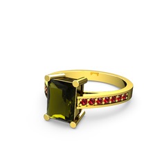 Marvina Dikdörtgen Tektaş Yüzük - Peridot ve garnet 18 ayar altın yüzük #f3pwf1
