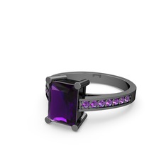 Ametist 925 ayar siyah rodyum kaplama gümüş yüzük